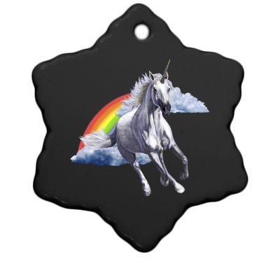 Magical Unicorn Horse Over Rainbow Ceramic Star Ornament