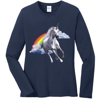 Magical Unicorn Horse Over Rainbow Ladies Long Sleeve Shirt
