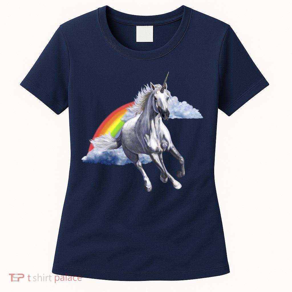 Magical Unicorn Horse Over Rainbow Womens T-Shirt