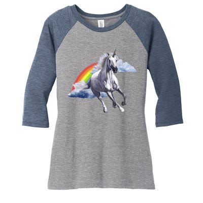 Magical Unicorn Horse Over Rainbow Women's Tri-Blend 3/4-Sleeve Raglan Shirt