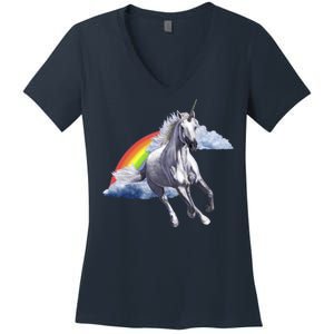 Magical Unicorn Horse Over Rainbow Women's V-Neck T-Shirt