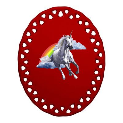 Magical Unicorn Horse Over Rainbow Ceramic Oval Ornament