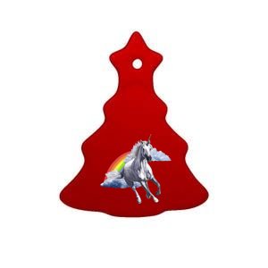 Magical Unicorn Horse Over Rainbow Ceramic Tree Ornament