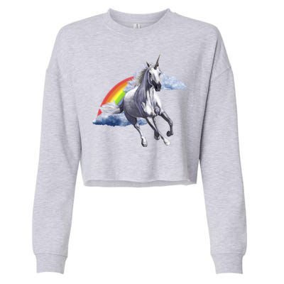 Magical Unicorn Horse Over Rainbow Cropped Pullover Crew