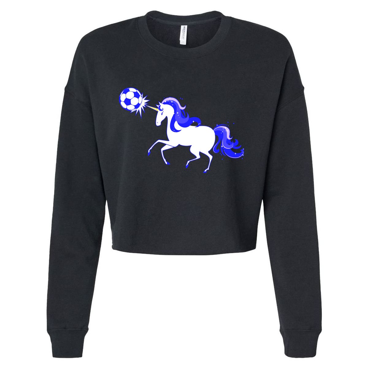 Magical Unicorn Playing Soccer Cropped Pullover Crew