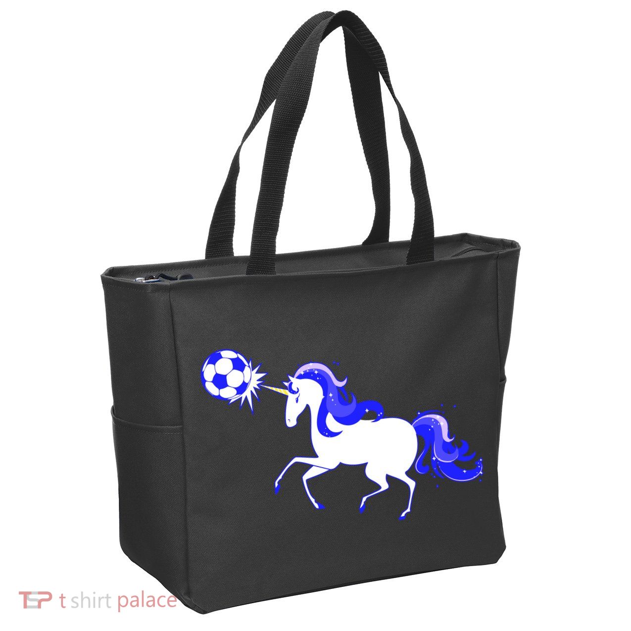 Magical Unicorn Playing Soccer Zip Tote Bag