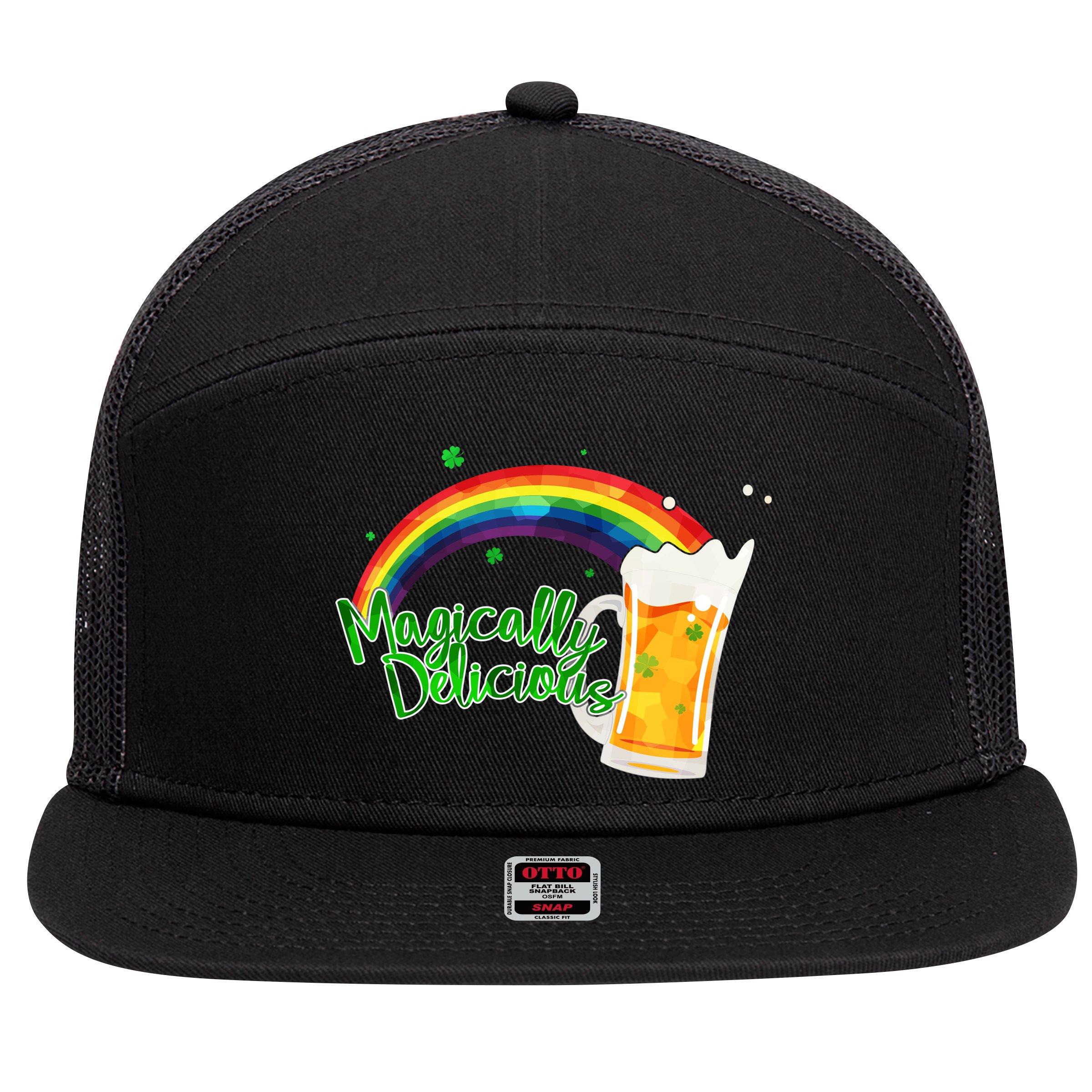 Magically Delicious Rainbow Beer St. Patrick's Day 7 Panel Mesh Trucker Snapback Hat