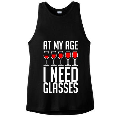 At My Age I Need A Glass Wine Ladies PosiCharge Tri-Blend Wicking Tank