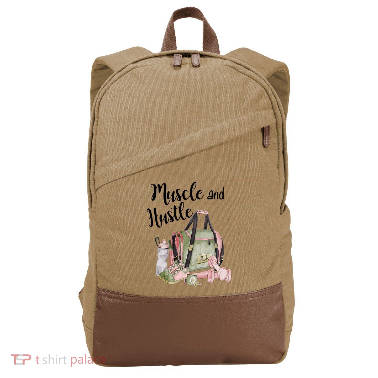 Muscle And Hustle Fitness Meaningful Gift Cotton Canvas Backpack