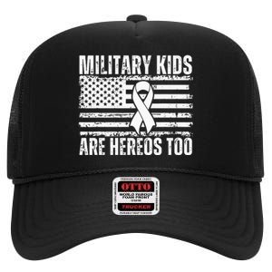 Military Are Heroes Too Purple Up Military Child Month High Crown Mesh Back Trucker Hat