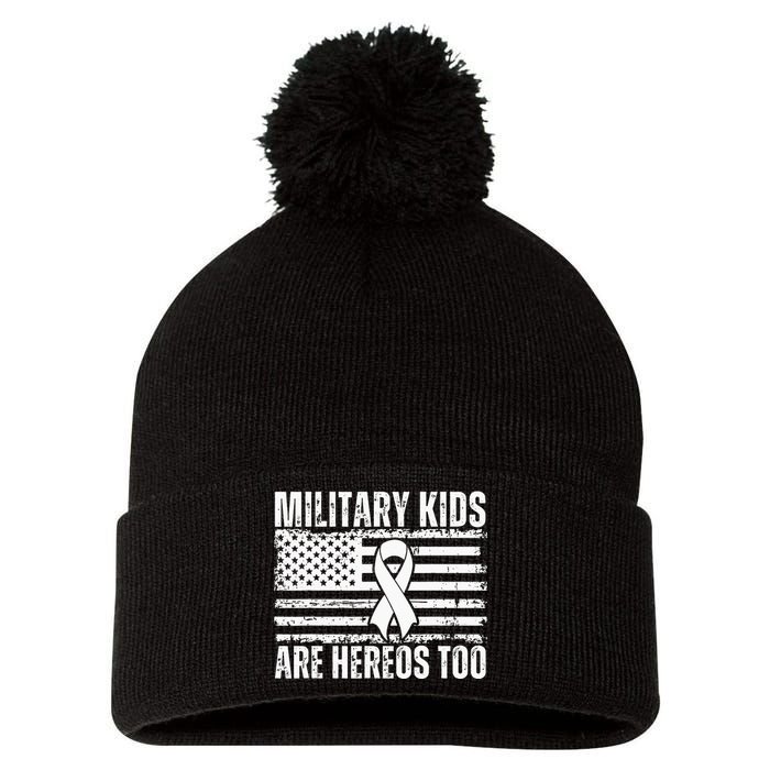 Military Are Heroes Too Purple Up Military Child Month Pom Pom 12in Knit Beanie