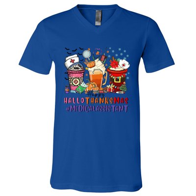 Medical Assistant Happy Hallothanksmas Nurse Coffee Cute Gift V-Neck T-Shirt