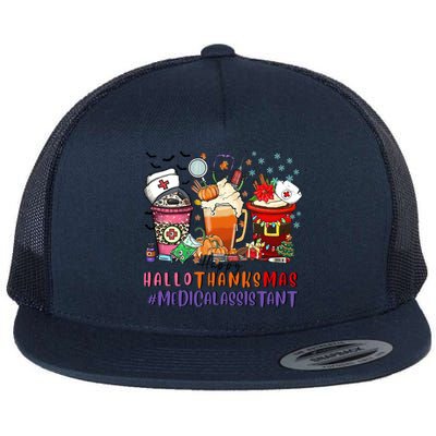 Medical Assistant Happy Hallothanksmas Nurse Coffee Cute Gift Flat Bill Trucker Hat