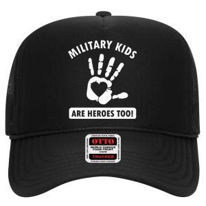 Military are heroes too! Purple Up Military Child Month High Crown Mesh Back Trucker Hat