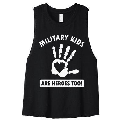 Military are heroes too! Purple Up Military Child Month Women's Racerback Cropped Tank