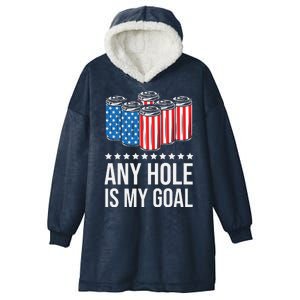 Men USA Flag Beer Pong Game 4th of July Beer any hole is my goal Hooded Wearable Blanket