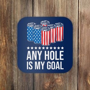 Men USA Flag Beer Pong Game 4th of July Beer any hole is my goal Coaster