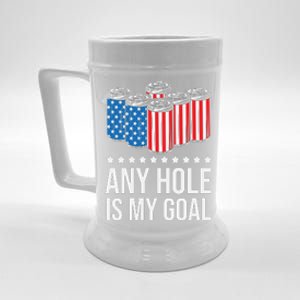 Men USA Flag Beer Pong Game 4th of July Beer any hole is my goal Beer Stein