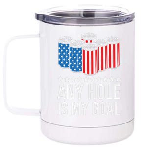 Men USA Flag Beer Pong Game 4th of July Beer any hole is my goal 12 oz Stainless Steel Tumbler Cup