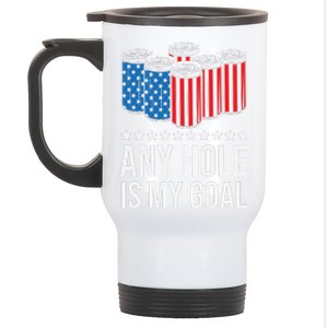 Men USA Flag Beer Pong Game 4th of July Beer any hole is my goal Stainless Steel Travel Mug