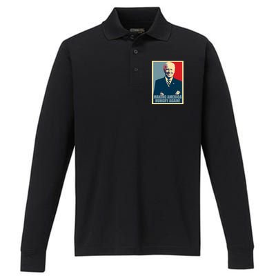 Making America Hungry Again Anti Joe Biden Performance Long Sleeve Polo