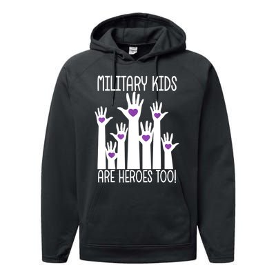 Military Are Heroes Too! Purple Up Military Child Month Performance Fleece Hoodie