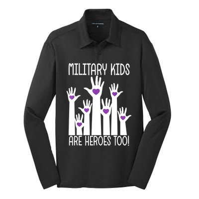 Military Are Heroes Too! Purple Up Military Child Month Silk Touch Performance Long Sleeve Polo