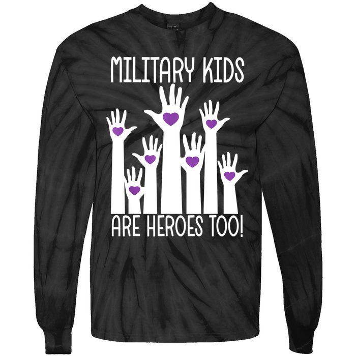 Military Are Heroes Too! Purple Up Military Child Month Tie-Dye Long Sleeve Shirt