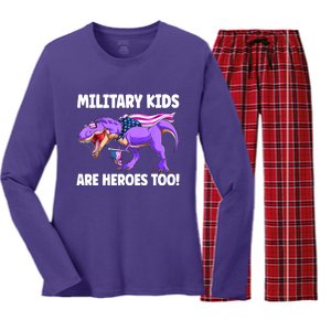 Military Are Heroes Too! Purple Up Military Child Month Women's Long Sleeve Flannel Pajama Set 