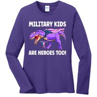 Military Are Heroes Too! Purple Up Military Child Month Ladies Long Sleeve Shirt