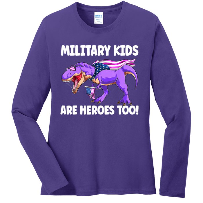 Military Are Heroes Too! Purple Up Military Child Month Ladies Long Sleeve Shirt