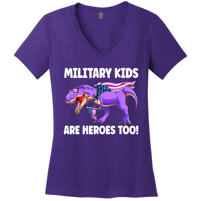 Military Are Heroes Too! Purple Up Military Child Month Women's V-Neck T-Shirt