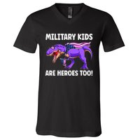 Military Are Heroes Too! Purple Up Military Child Month V-Neck T-Shirt