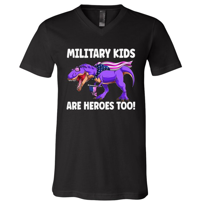 Military Are Heroes Too! Purple Up Military Child Month V-Neck T-Shirt