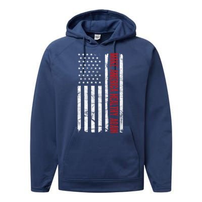 Make America Healthy Again Usa Vintage American Flag Performance Fleece Hoodie