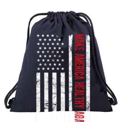 Make America Healthy Again Usa Vintage American Flag Drawstring Bag