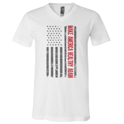 Make America Healthy Again Usa Vintage American Flag V-Neck T-Shirt