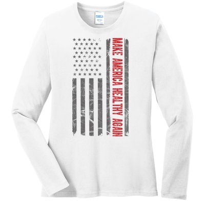 Make America Healthy Again Usa Vintage American Flag Ladies Long Sleeve Shirt