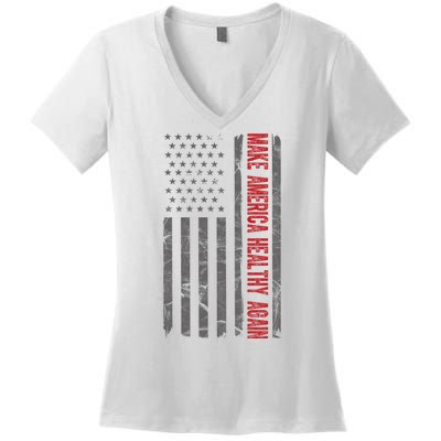 Make America Healthy Again Usa Vintage American Flag Women's V-Neck T-Shirt