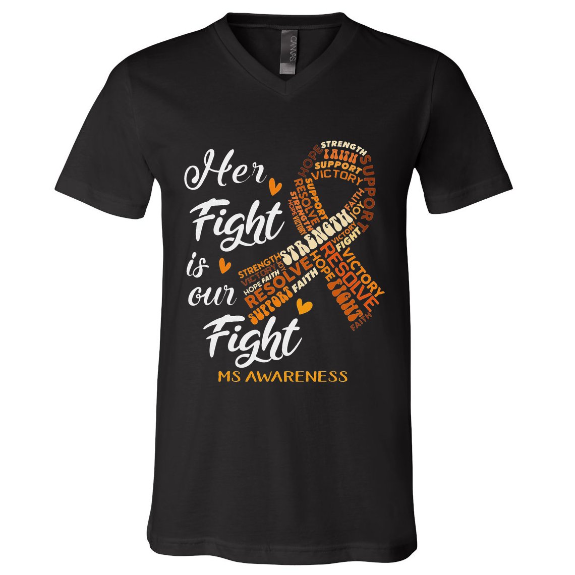 Ms Awareness Her Fight Is Our Fight V-Neck T-Shirt