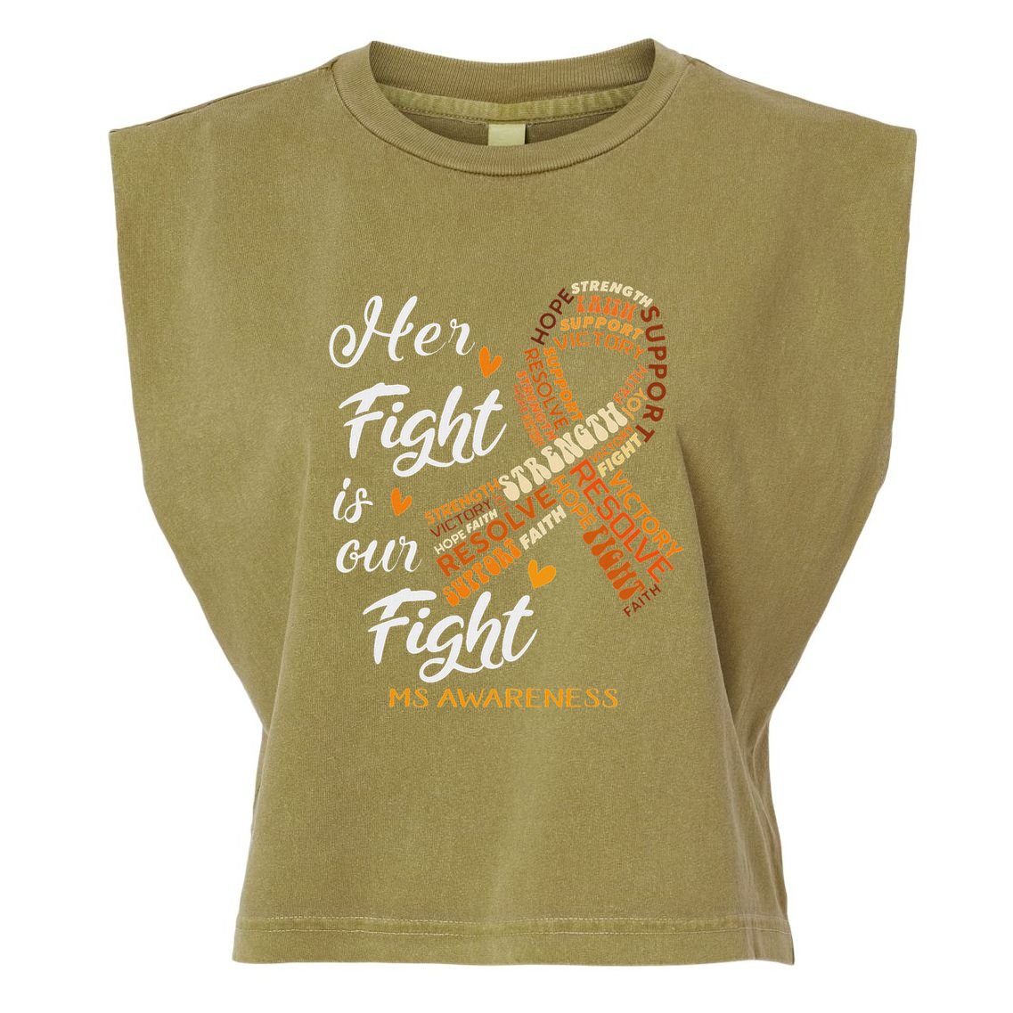 Ms Awareness Her Fight Is Our Fight Garment-Dyed Women's Muscle Tee