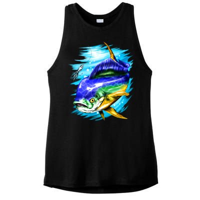 Mahi Mahi Fish Ladies PosiCharge Tri-Blend Wicking Tank