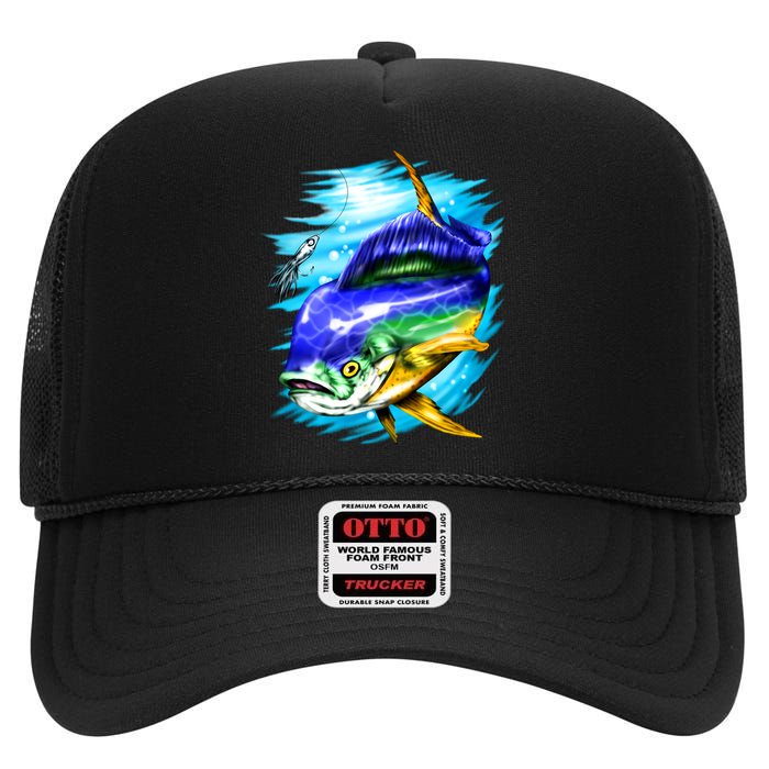 Mahi Mahi Fish High Crown Mesh Back Trucker Hat