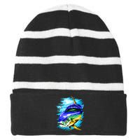 Mahi Mahi Fish Striped Beanie with Solid Band