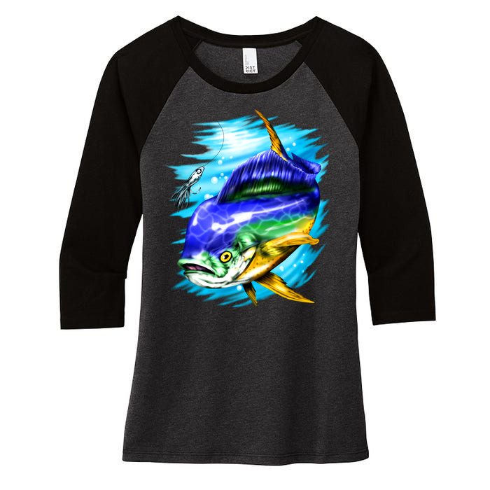 Mahi Mahi Fish Women's Tri-Blend 3/4-Sleeve Raglan Shirt