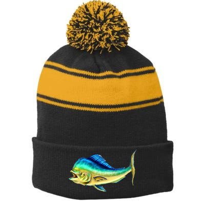 Mahi Mahi Side View Stripe Pom Pom Beanie