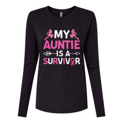 My Auntie Is A Survivor October Breast Cancer Awareness Day Womens Cotton Relaxed Long Sleeve T-Shirt