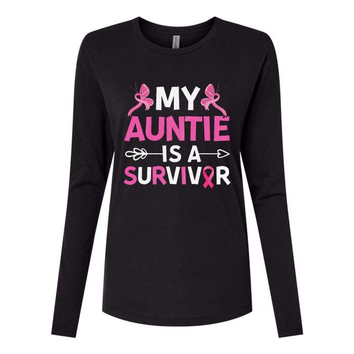 My Auntie Is A Survivor October Breast Cancer Awareness Day Womens Cotton Relaxed Long Sleeve T-Shirt