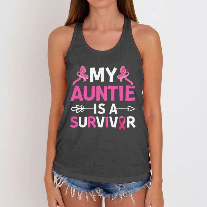 My Auntie Is A Survivor October Breast Cancer Awareness Day Women's Knotted Racerback Tank