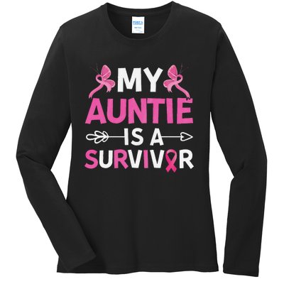 My Auntie Is A Survivor October Breast Cancer Awareness Day Ladies Long Sleeve Shirt